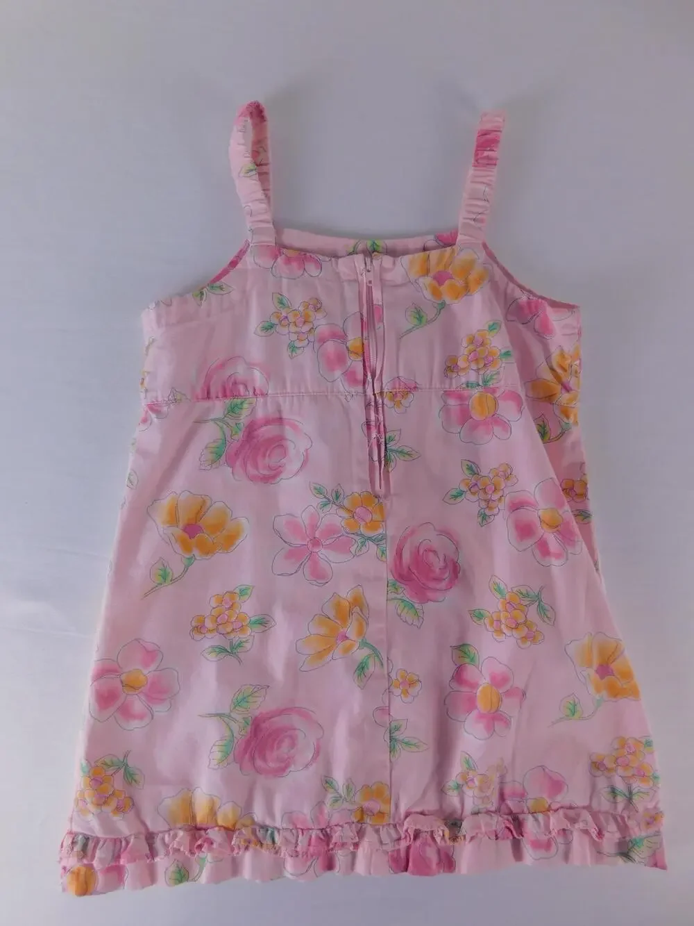 OshKosh B'gosh Dress Girls 4T Pink Floral Print Sundress Ruffle Hem Cotton